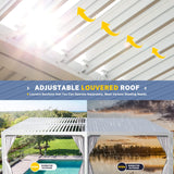 MELLCOM Louvered Pergola 12x20, Aluminum Pergola with Adjustable Louvered Roof, Outdoor Pergola with Waterproof Curtains and Nets, White MELLCOM