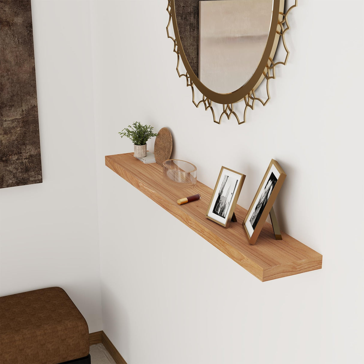 48 Inch Fireplace Mantel Shelf, USA-Sourced Rustic Elm Wood Floating Shelves Wall Mounted, Wall Shelves with Invisible Bracket for Living Room Bathroom Bedroom Kitchen, Set of 1 (Natural, 48"x 8") Fun Memories