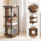 HOOBRO 4-Tier AV Media Stand, Media Console with Charging Station and LED Light Strip, Entertainment Device Stand, Game Console, Record Player, Media Accessories, Rustic Brown and Black BF38UDCJ01 HOOBRO