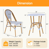 3 Piece French Wicker Bistro Set, Patio Bistro Set with Table and 2 Dining Chairs, All Weather ‎Outdoor ‎Bistro Set with Aluminum Frame, Outdoor Patio Set for Patio Porch Cafes Yard, Navy and White Dovov
