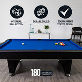 Hathaway Hustler 7 Ft Tournament Pool Table – Includes Cue Sticks, Billiard Balls, Automatic Ball Return – Perfect for Competitive Players and Family Games Room – Blue Felt with Black Finish Hathaway