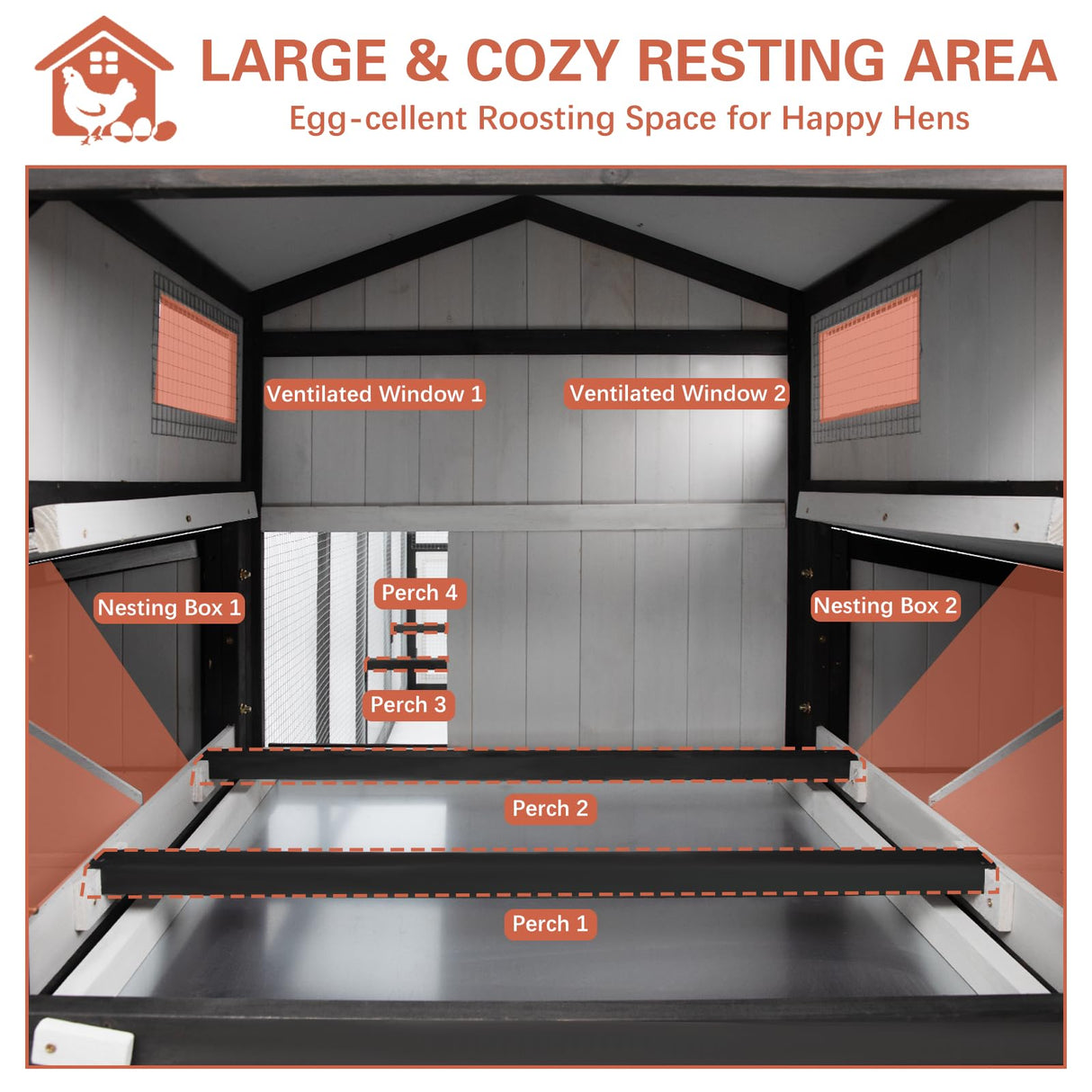 PetsCosset 116"L Extra Large Chicken Coop Wooden Hen House with Run 2 Story Poultry Cage Outdoor Indoor Chicken Houses for 4-8 Chickens 4 Nesting Boxes, 4 Perches, Removable Tray and Ramp, Combinable PetsCosset