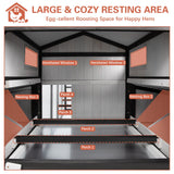 PetsCosset 116"L Extra Large Chicken Coop Wooden Hen House with Run 2 Story Poultry Cage Outdoor Indoor Chicken Houses for 4-8 Chickens 4 Nesting Boxes, 4 Perches, Removable Tray and Ramp, Combinable PetsCosset