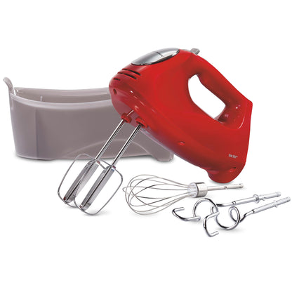 Hamilton Beach 6-Speed Electric Hand Mixer with Whisk, Traditional Beaters, Dough Hooks, Snap-On Storage Case, 275 Watts, Red