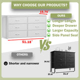 OURPIC Dresser for Bedroom with 6 Drawers, 51 Inch White Dressers TV Stand for 50, 55, 60 Inch TV, Wood Top and Side, Fabric Drawers, Storage, Dresser for Closet, Living Room, Hallway, Entryway OURPIC