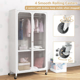 Giantex Closet Wardrobe, Portable Closet with Rollers, Mobile Metal Armoire Closet with Hanging Rod, Adjustable Shelf, Rolling Closet Storage Accent Cabinet, Armoire Clothes Organizer for Bedroom Giantex