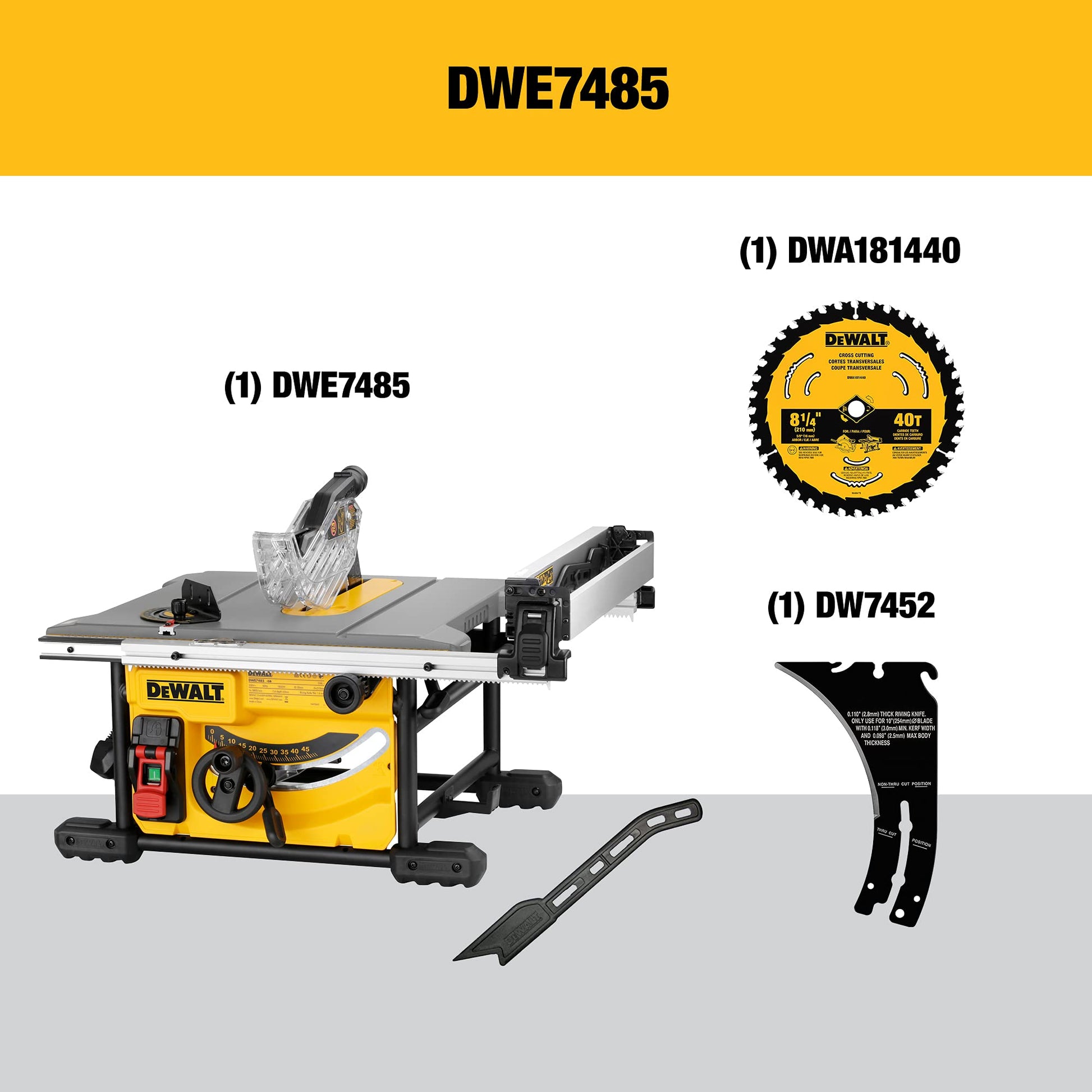 Dewalt DWE7485R 120V 15 Amp Compact 8-1/4 in. Corded Jobsite Table Saw (Renewed) - WoodArtSupply