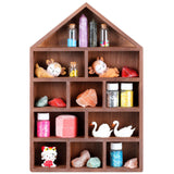 Threehoney House Shaped Wooden Shadow Cubby Box 10 W x 2 1/4 D x 15 H Hanging Display Shelf Organizer Wall Mounted Curio Cabinet Wooden Display Case Miniature Shelf for Figures(Brown) Threehoney