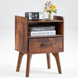 YUFAM Wooden Night Stand,Mid Century Modern Nightstand,Side Tables with Drawers and Open Storage Shelf,Bedside Table with Wood Legs,End Table for Bedroom,Sitting Room and Small Spaces (Brown) YUFAM