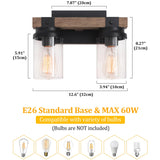 Farmhouse Wood Vanity Light, 2-Lights Bathroom Vanity Light, Rustic Black Bathroom Lighting Fixtures Over Mirror, Vintage Industrial Wall Sconces with Durable Glass Shade ZSMIHDOH