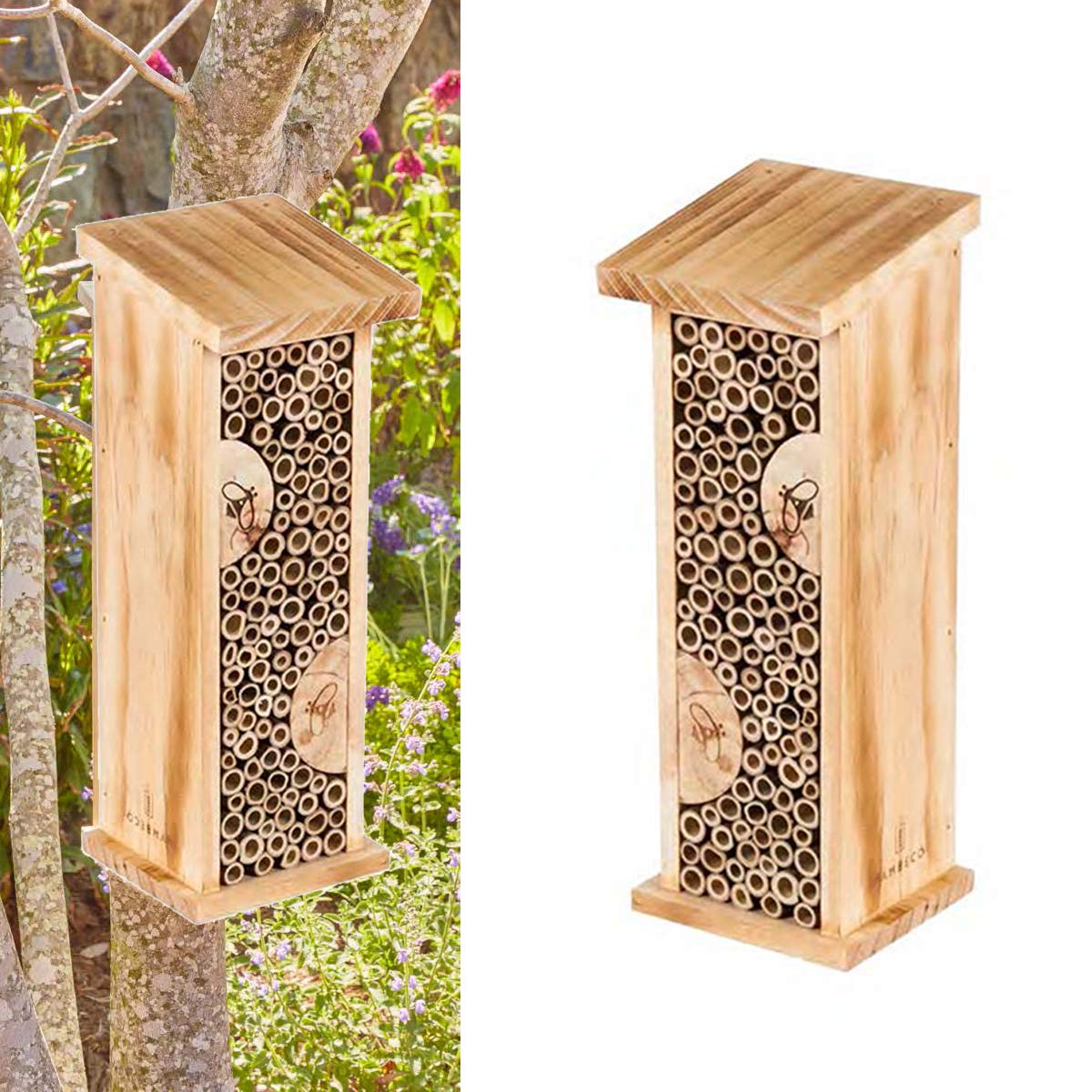 Bird House Bee Hive Wooden Insects House Hanging Bamboo Insect Hotels for Outdoor Garden Decorative Topadorn