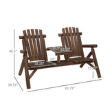 Outsunny 2-Seat Wooden Adirondack Chair, Patio Bench with Table, Outdoor Loveseat Fire Pit Chair for Porch, Backyard, Deck, Carbonized Outsunny