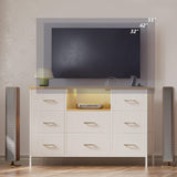 VASICAR White Dresser with LED Lights & Power Outlets, Dresser TV Stand with 8 Drawers for 55" TV, Fabric Chest of Drawers for Bedroom, Living Room, Entryway VASICAR