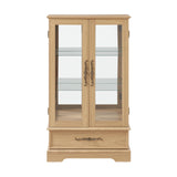 Lighted Glass Curio Display Cabinet with Adjustable Shelves - 2 Doors, 1 Drawer, LED Lights, Elegant Light Oak Finish Generic