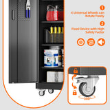 Aobabo 71" H×32" W×16" D Metal Storage Cabinet with Wheels, Garage Steel Storage Cabinet with 5 Adjustable Shelves and 4 Hooks for Home Office, Kitchen, Assembly Required, Black Aobabo