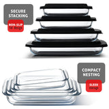Nestl 4-Pack Glass Baking Dishes for Oven, Glass Food Storage Containers with Lids, Leakproof Casserole Dishes for Oven with Lid, Cooking, Microwave Oven Freezer Safe Bakeware, 9x13 Lasagna Pan Black Nestl