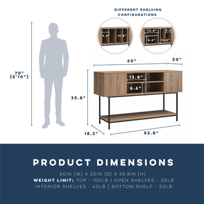 Novogratz Cooper Media Credenza/DJ Stand, Walnut - WoodArtSupply