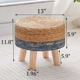 Wimarsbon Round Foot Stool Natural Seagrass Poufs Ottoman Hand Weave Footrest Stool for Couch Desk Extra Seat Step Stool with Solid Wood Legs for Hallway Patio Lounge Blue Wimarsbon