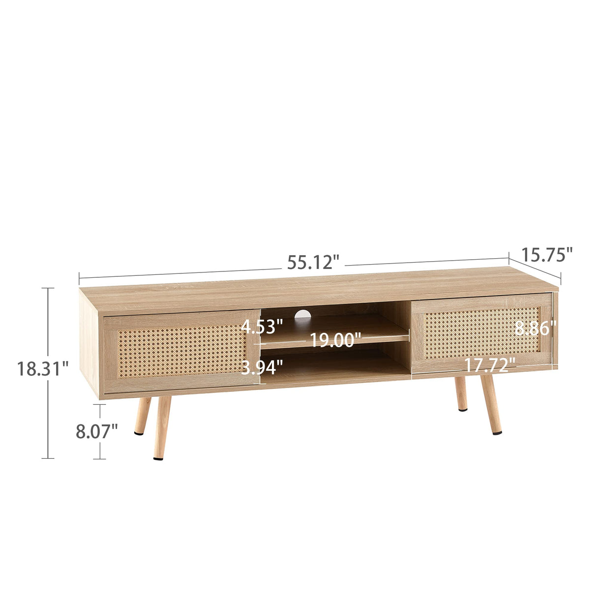GSSDEE Boho TV Stand for 65+ Inch TV, Farmhouse Wood Television Stand with Natural Rattan Sliding Doors, Media Console Center Natural Style (Natural Oak, TV Stand 55.12" L x 15.75" W x 18.31" H) GSSDEE
