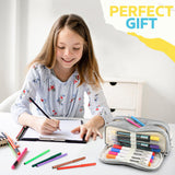 Large Capacity Pencil Case Pencil Pouch Pen Bag with 3 Compartment Stationery Organizer with Zipper, School Supplies Organizer for Teen Adults (Grey) Daisiki