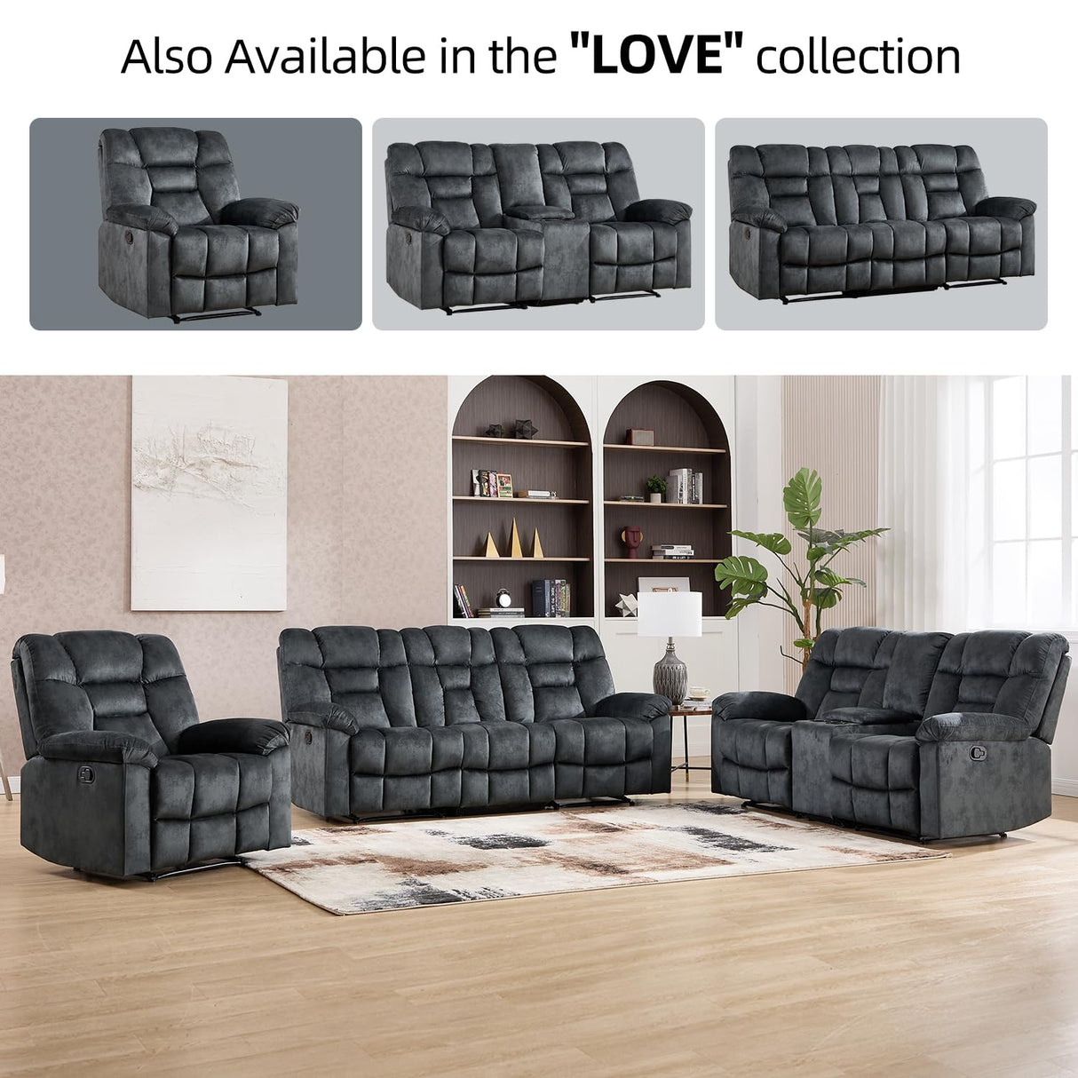CANMOV Manual Recliner Single Sofa, Wall-Hugger Reclining Couch, Upholstered Sofa Chair with Armrests, Fabric Reclining Couch with Soft Cushion for Living Room, Grey CANMOV