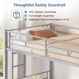 VECELO Bunk Bed Twin Over Twin, Metal Bunkbeds with Ladder and Full-Length Guardrail, No Box Spring Needed, Space Saving, Noise Free, Grey VECELO