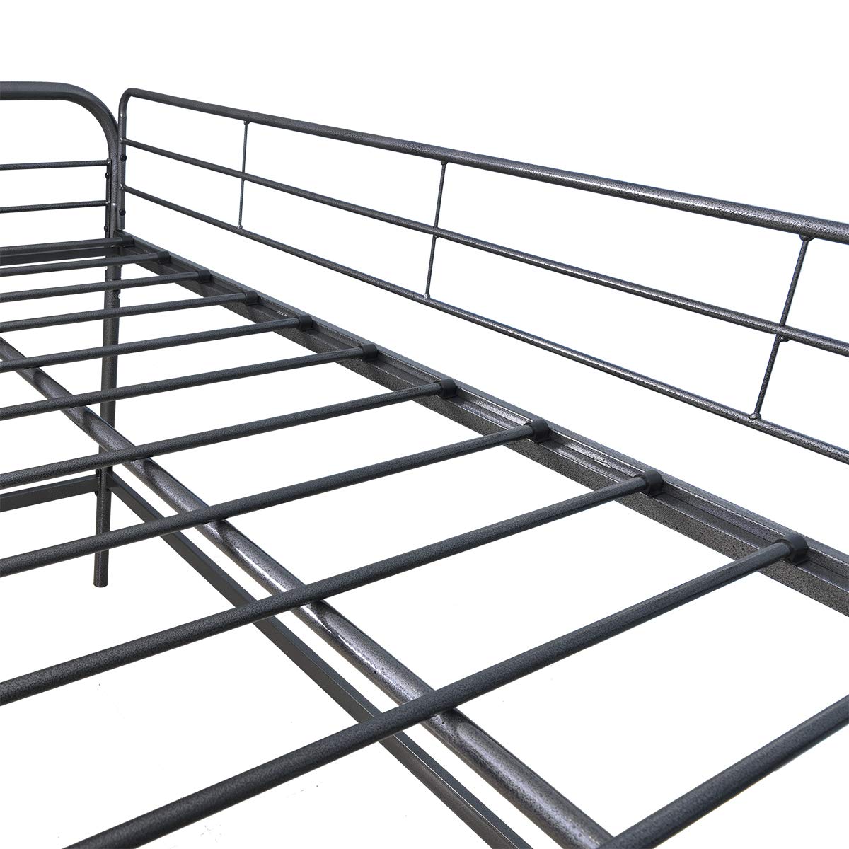 JURMERRY Metal Loft Twin Bed with Sturdy Steel Frame, High Sleeper Multipurpose Use Full-Length Guardrails & One Integrated Ladders Space- with Strong Board Slats,Black JURMERRY