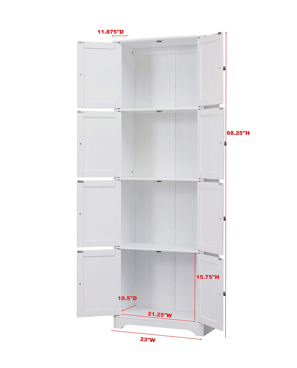 Kings Brand Furniture Lyons 4-Tier 68" Kitchen Pantry Storage Cabinet with 8 Doors, White, 23" W x 11.875" D x 68.25" H Kings Brand Furniture