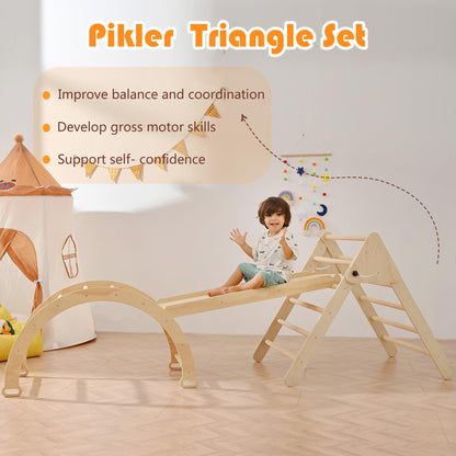 Pikler Triangle Set 7-in-1, Toddler Climbing Toys Indoor, Wooden Montessori Climbing Set with Arch&Ramp&Ladder, Indoor Gungle Gym for Kids