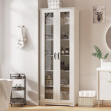 Teekyooly 70" Tall Display Cabinet Storage, Pantry Cabinet with 2 Doors and 6 Adjustable Shelves, Standing Utility Cabinet for Dining Room, Food Storage and Kitchen, Clear and White Teekyooly