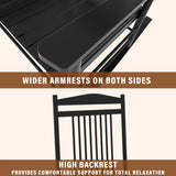 MUPATER Outdoor Rocking Chair Set 3-Piece Patio Wooden Rocker Bistro Set with Foldable Table and Curved Seat, Black MUPATER
