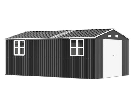 AMERLIFE 10x16x7.2 FT Metal Storage Shed with 2 Transparent Panels, Outdoor Tool Shed with Hinged Double Doors, Windows & Vents, Reinforced Steel Frame for Backyard Garden, DIY Workshop, Dark Gray AMERLIFE