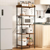 HOOBRO Rustic 5-Tier Kitchen Bakers Rack with Power Outlet and 4 Hooks HOOBRO