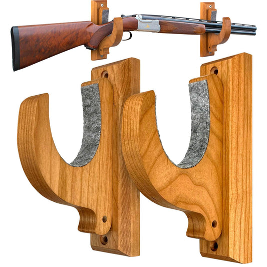 Lobaoera Gun Rack Wall Mount, FAS Cherry Solid Wood - Horizontal Display, Shotgun Hooks, Real Hardwood Hanger for Rifles, Shotguns, and Bows - WoodArtSupply