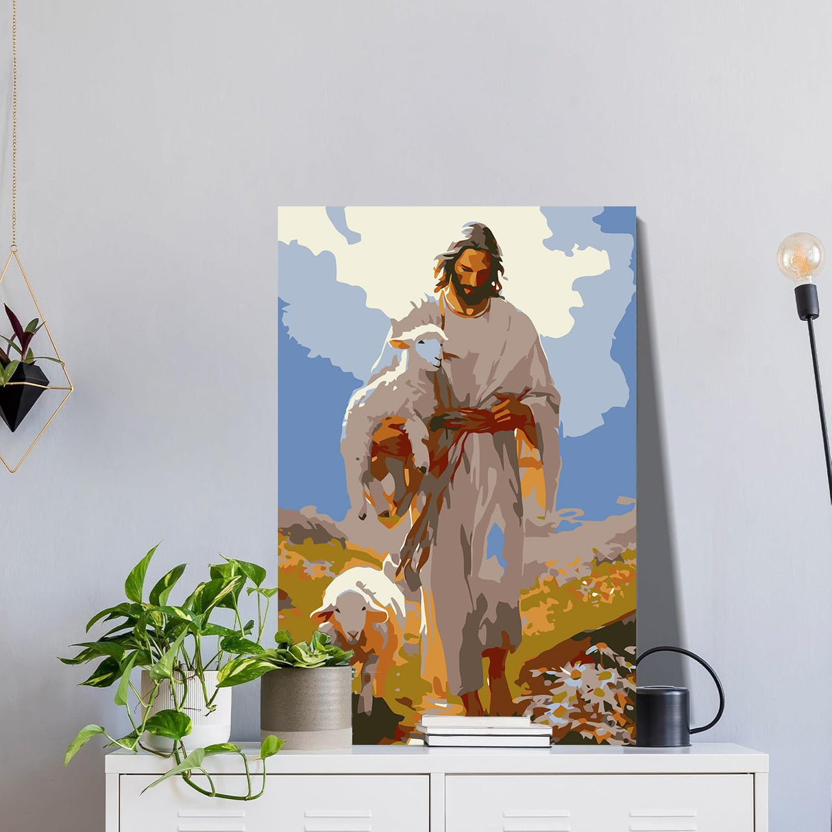 igoodom Paint by Numbers Kit for Adults with Frame and Easel, 20x30cm DIY Acrylic Painting on Canvas with Box, Jesus Paint by Number Set for Home Wall Decor igoodom