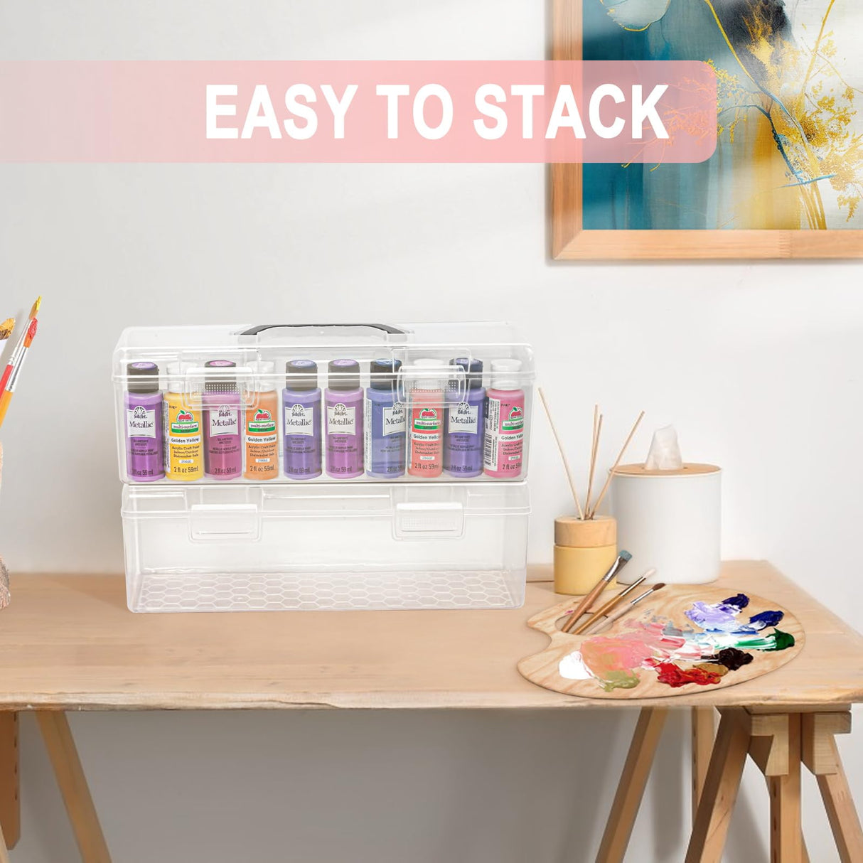 Vowcarol Acrylic Paint Storage Box, 30 Bottles Capacity Acrylic Paint Organizer for 2 fl. oz Bottles, Craft Organizer Vowcarol