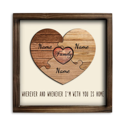 Kas Home Personalized Wooden Heart Name Puzzle Sign, Custom Family Name Puzzle with 1-8 Names Engraved Text Gift Desktop Ornament for Father's Day - WoodArtSupply