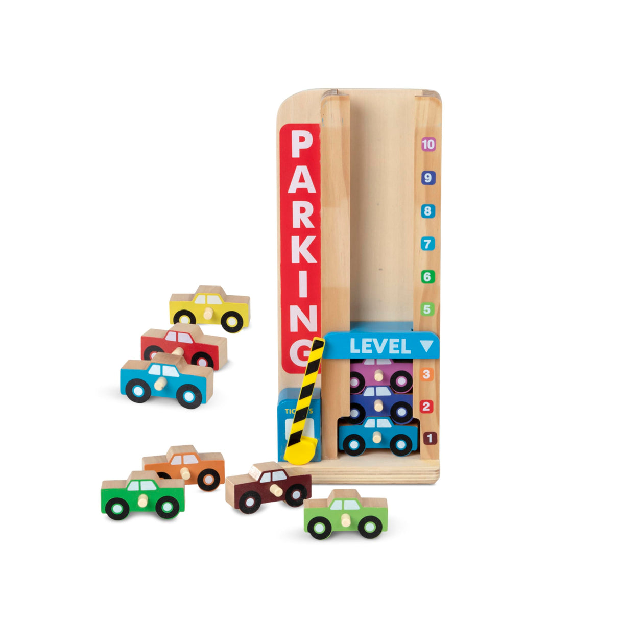 Melissa & Doug Stack & Count Wooden Parking Garage With 10 Cars Melissa & Doug