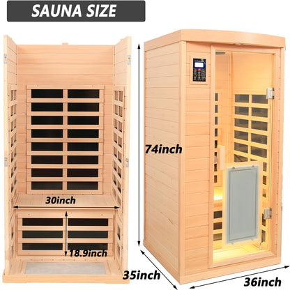 LTCCDSS 1 Person Low EMF Infrared Sauna, Hemlock Wooden Far Infrared Sauna for Home, 1460W with Bluetooth Speakers, LED Reading Lamp and Chromotherapy Lamp Indoor Sauna Room - WoodArtSupply