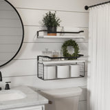 WOPITUES Floating Shelves with Wire Storage Basket, Bathroom Shelves Over Toilet with Protective Metal Guardrail, Wood Wall Shelves for Bathroom Organizers and Storage, Toilet Paper-White WOPITUES