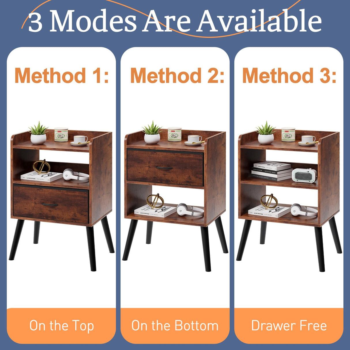 Huhote NightStand with Open Shelf,Night Stand with Drawer Storage Side Table End Table,Bedside Table with Solid Wood Feet,Mid Century Night Stands for Bedroom Sofa Couch Small Spaces(Brown) Huhote