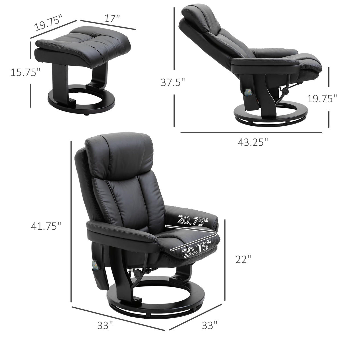 HOMCOM PU Leather Massage Recliner Chair with Ottoman 10 Point Vibration Swiveling Armchair, Black HOMCOM