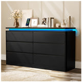 Upgraded 6 Drawer Black Dresser for Bedroom, 47.2" Long Chest of Drawers with Charging Station & LED Lights, Wooden Storage Cabinet Dresser for Closet,Modern TV Stand with Deep Drawers Loomie