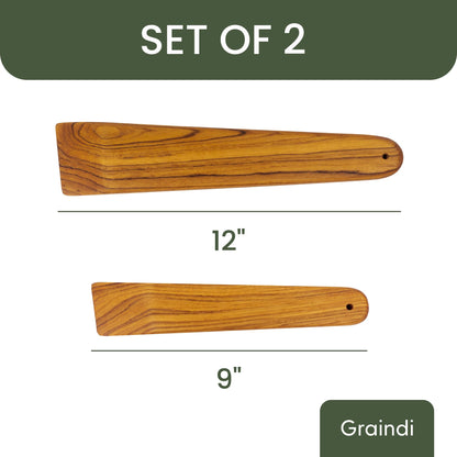 Mesquite Wooden Spatula for Cast Iron (9" & 12", Set of 2, Teak Wood) | For Cooking, Turning Eggs, and Stir Frying | Non Stick & Non Scratch