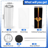 Joyclub Sublimation Tumblers 20 oz 10 Pack Sublimation Blanks Skinny Straight Tumblers Bulk Stainless Steel Insulated Sublimation Tumbler with Lid and Straw, Gift Box Joyclub