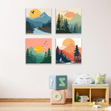 MXJSUA 4 Pack Sunset Mountain Paint by Numbers Kit with Framed Canvas for Ages 6-12 Kids, Paint by Numbers Kits for Children Beginners, Acrylic Oil Painting for Home Wall Decor Gift (8x8 inch) MXJSUA
