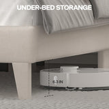DOGIBIXO King Size Upholstered Bed Frame with LED Lights and Wingback Headboard, No Box Spring Required, Beige DOGIBIXO