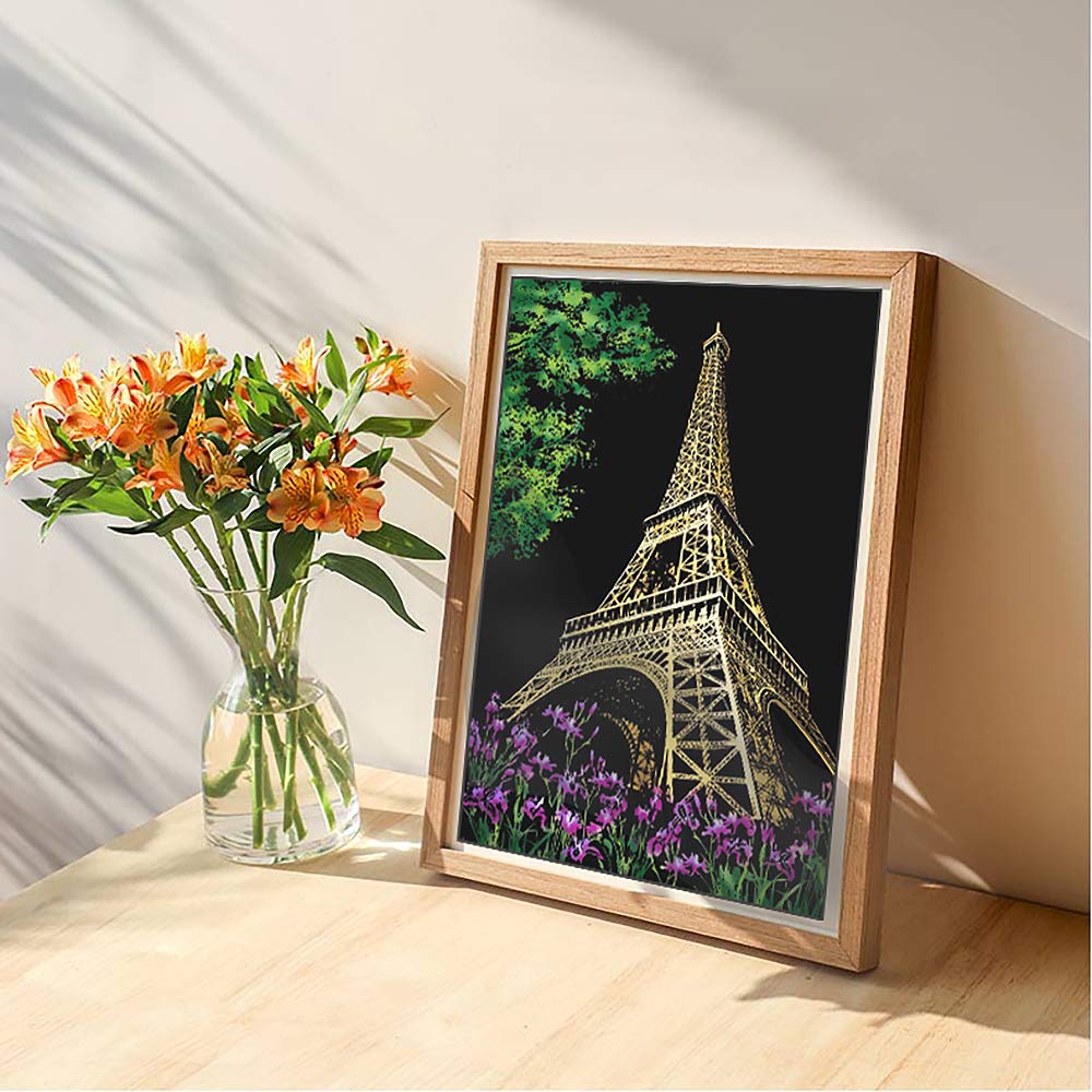 Scratch Painting Kits for Adults & teens, Craft Art Set, Rainbow Scratch Art Painting Paper, Sketch DIY Night View Scratchboard, 16'' x 11.2'' Creative Gift with 3 Tools kit (Eiffel Tower / Big Ben) MIASTAR