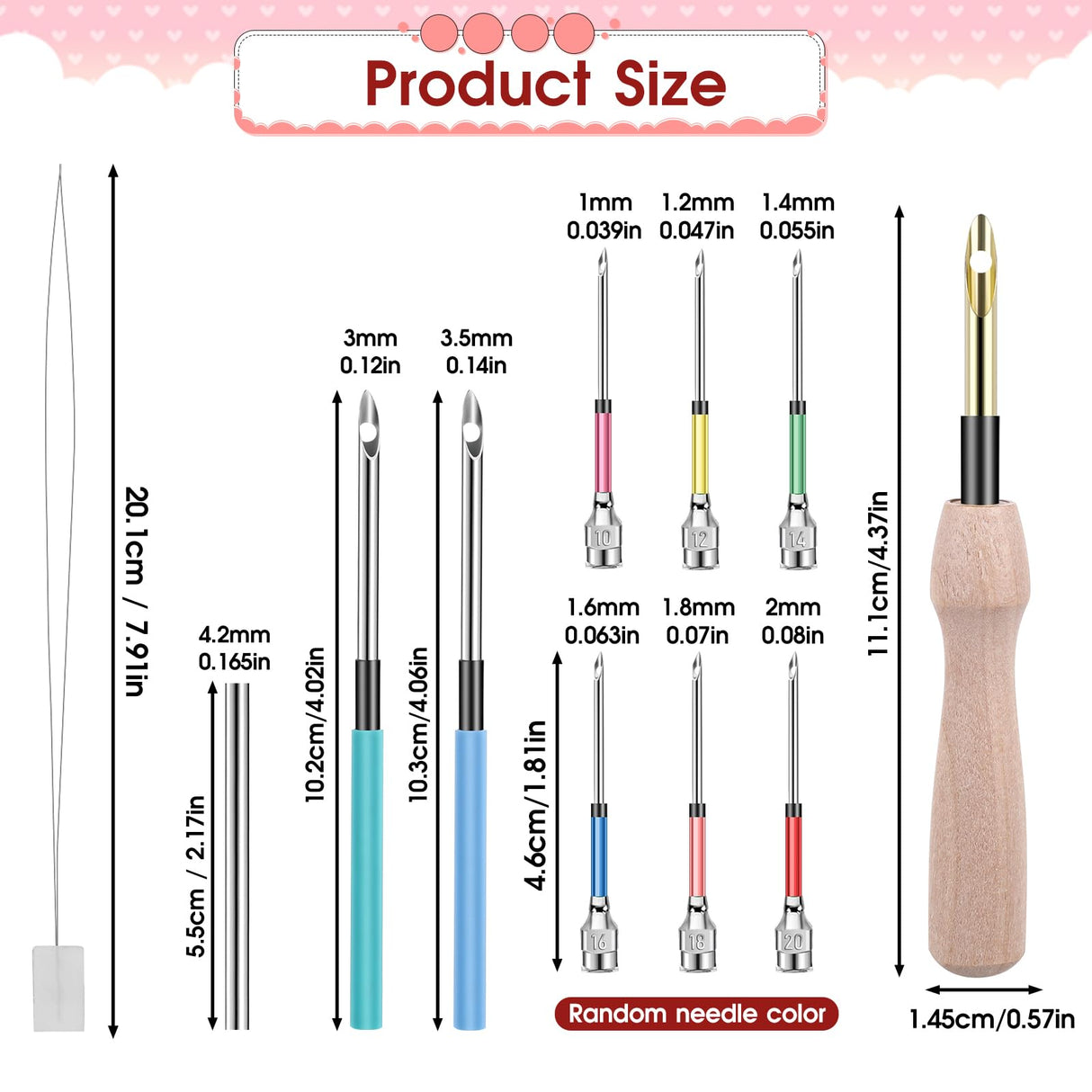 12 Pcs Punch Needle Kit, Embroidery Punch Needle Tool Wooden Handle Embroidery Tool Punch Needle Threader Set for Adults Beginner Yarn Floss Cross Stitching Piriuuo
