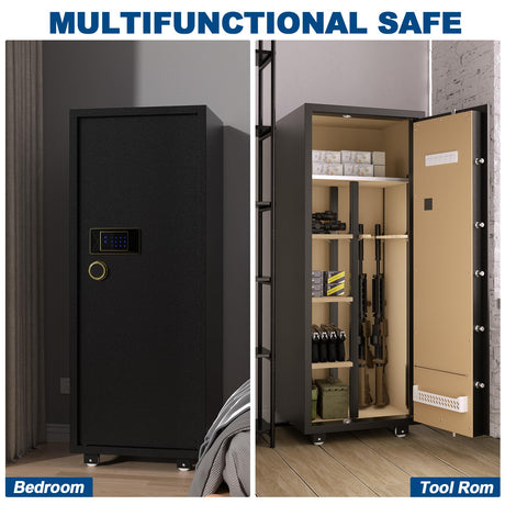 TIGERKING【𝟐𝟒𝟑 𝐋𝐁𝐒】 𝑯𝒆𝒂𝒗𝒚 𝑫𝒖𝒕𝒚 6-8 Gun Safe, Large Gun Safes for Home Rifle and Pistol, Gun Cabinets for Rifles and Shotguns with 3 Removable Shelf TIGERKING